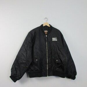 Harley Davidson Racing Motor Cycle Bomber Jacket Men XL Black Vtg Zip Up 856